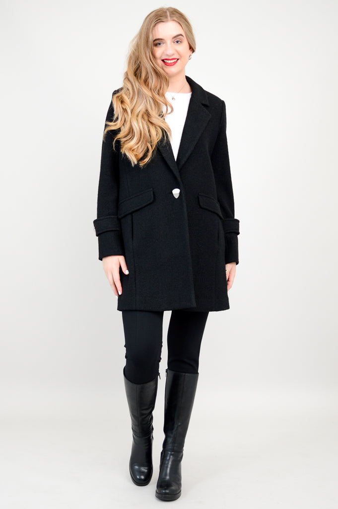 Black longline wool coat 2025