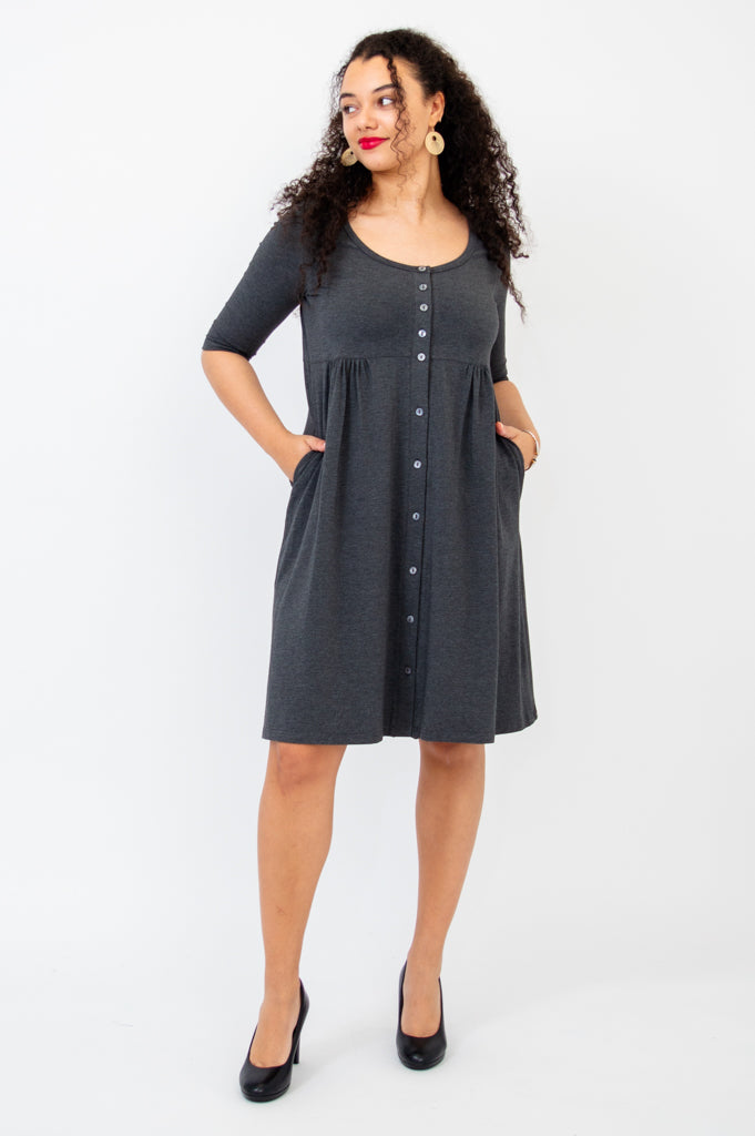 Nelly 3/4 Sleeve Dress, Graphite, Bamboo