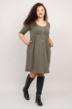 Nelly 3/4 Sleeve Dress, Yarn Dye Khaki, Bamboo