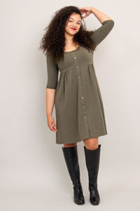 Nelly 3/4 Sleeve Dress, Yarn Dye Khaki, Bamboo