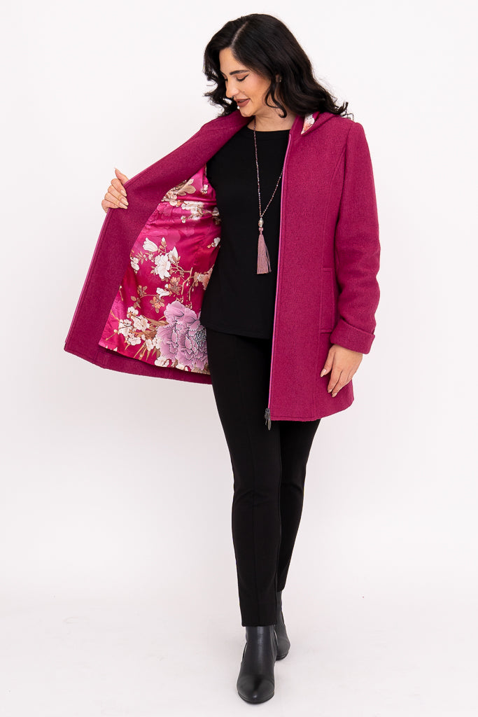 Pender Coat, Magenta, Boiled Wood