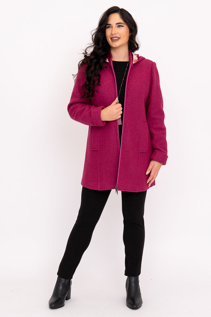 Pender Coat, Magenta, Boiled Wood
