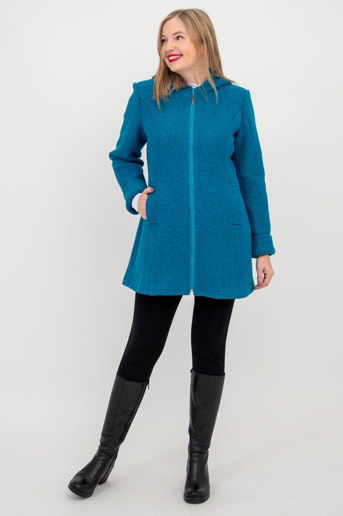 Teal blue wool coat shop