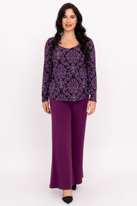 Ritzy L/S Top, Magenta Damask, Bamboo