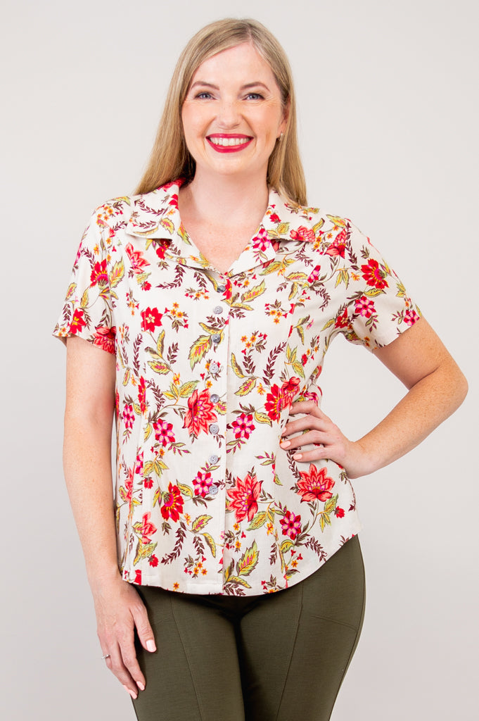 Samantha S/S Top, Terra, Linen Bamboo