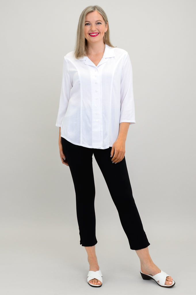 Samantha Top, White, Linen Bamboo