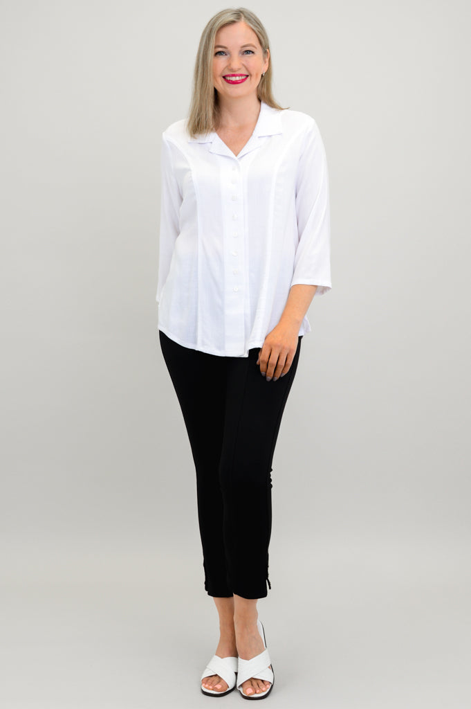 Samantha Top, White, Linen Bamboo