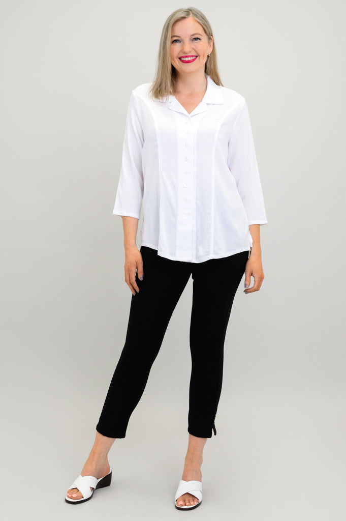 Samantha Top, White, Linen Bamboo