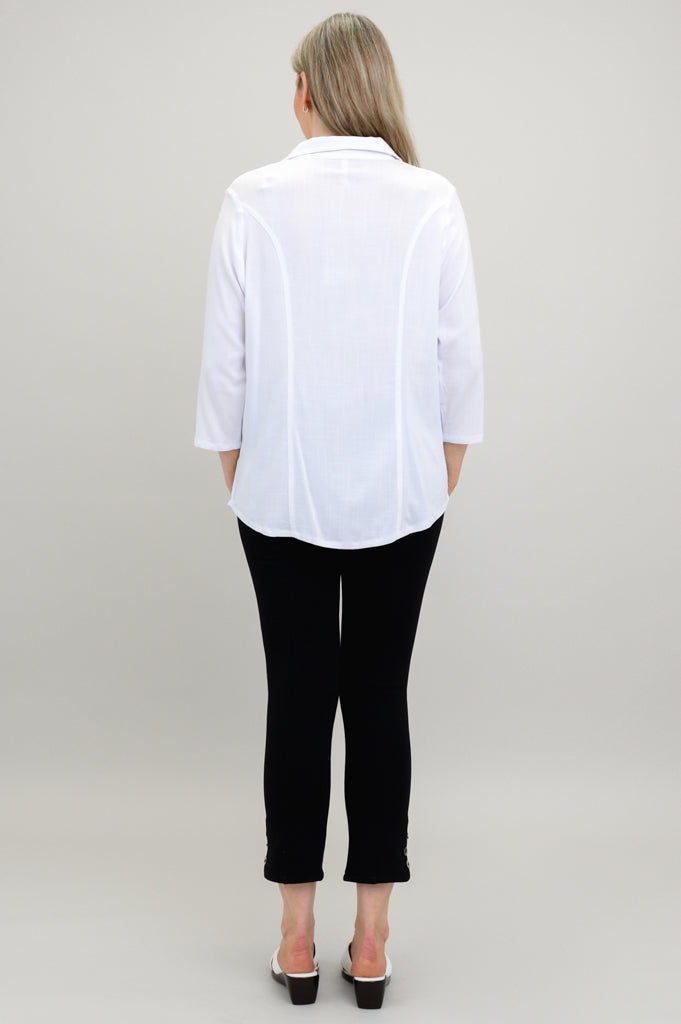 Samantha Top, White, Linen Bamboo