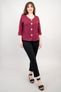 Savannah Jacket, Burgundy, Linen Bamboo - Final Sale