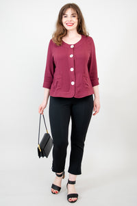 Savannah Jacket, Burgundy, Linen Bamboo - Final Sale