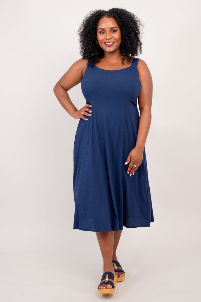 Shauna Dress, Indigo, Linen Bamboo