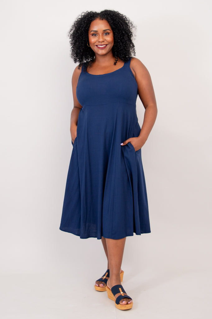 Shauna Dress, Indigo, Linen Bamboo