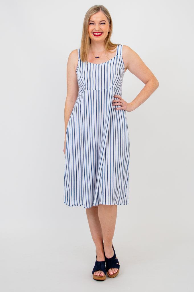 Shauna Dress, Indigo Stripe, Linen Bamboo