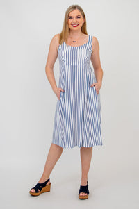 Shauna Dress, Indigo Stripe, Linen Bamboo