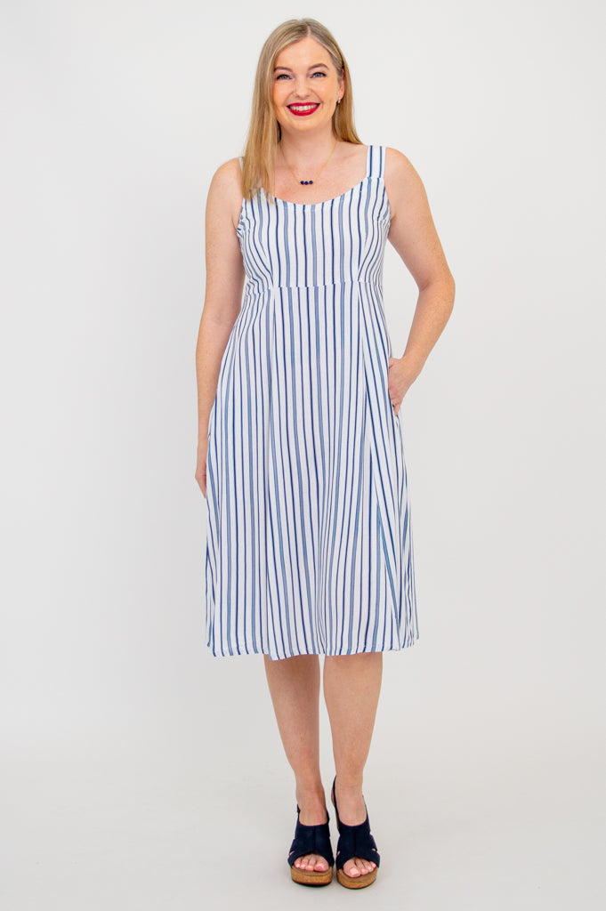 Shauna Dress, Indigo Stripe, Linen Bamboo