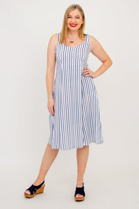 Shauna Dress, Indigo Stripe, Linen Bamboo