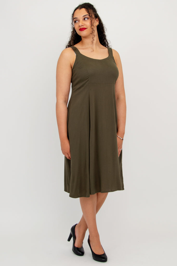 Shauna Dress, Khaki, Linen Bamboo