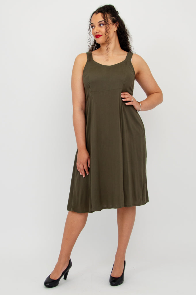 Shauna Dress, Khaki, Linen Bamboo