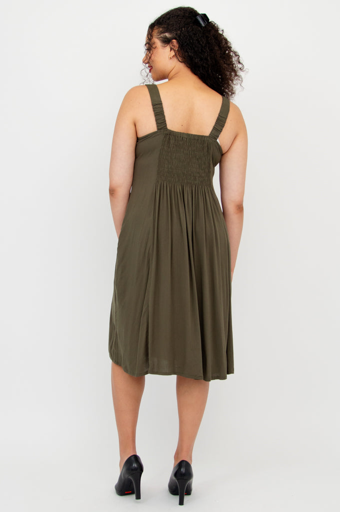 Shauna Dress, Khaki, Linen Bamboo