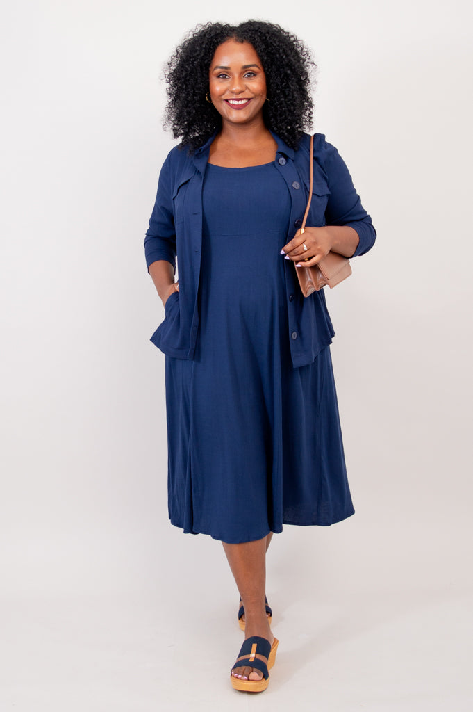 Shauna Dress, Indigo, Linen Bamboo