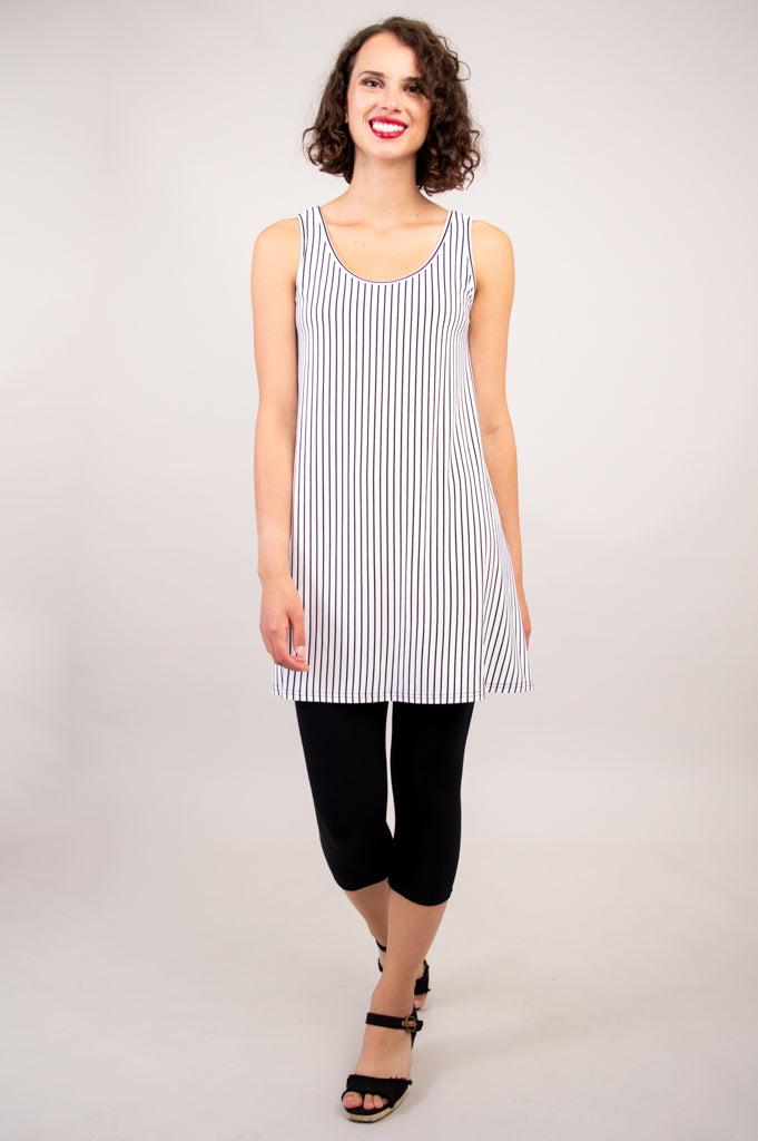 Spirit Dress, White/Black Small Stripe, Bamboo- Final Sale