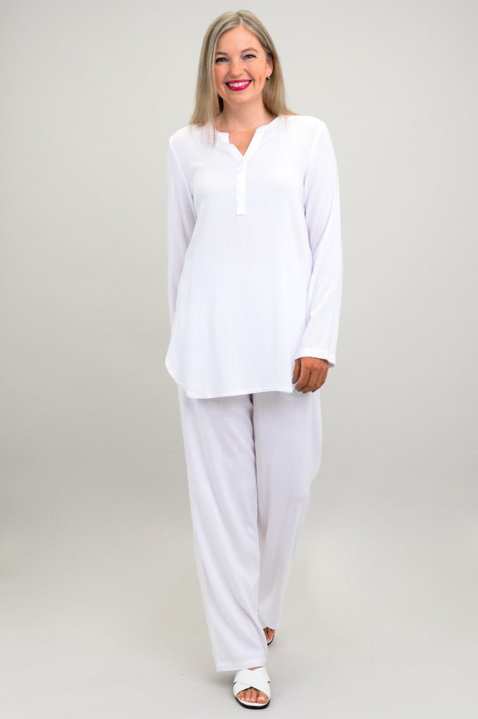 Tara Long Sleeve, Snow White, Linen Bamboo - Final Sale