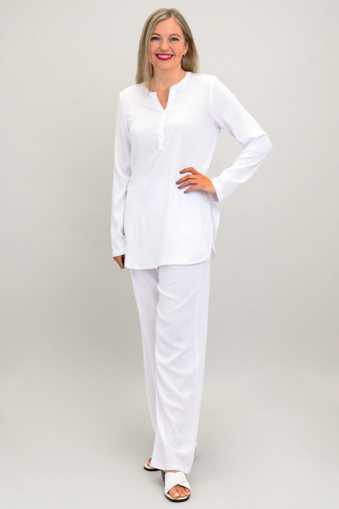 Tara Long Sleeve, Snow White, Linen Bamboo - Final Sale