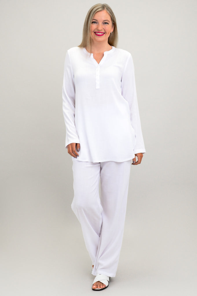 Tara Long Sleeve, Snow White, Linen Bamboo - Final Sale