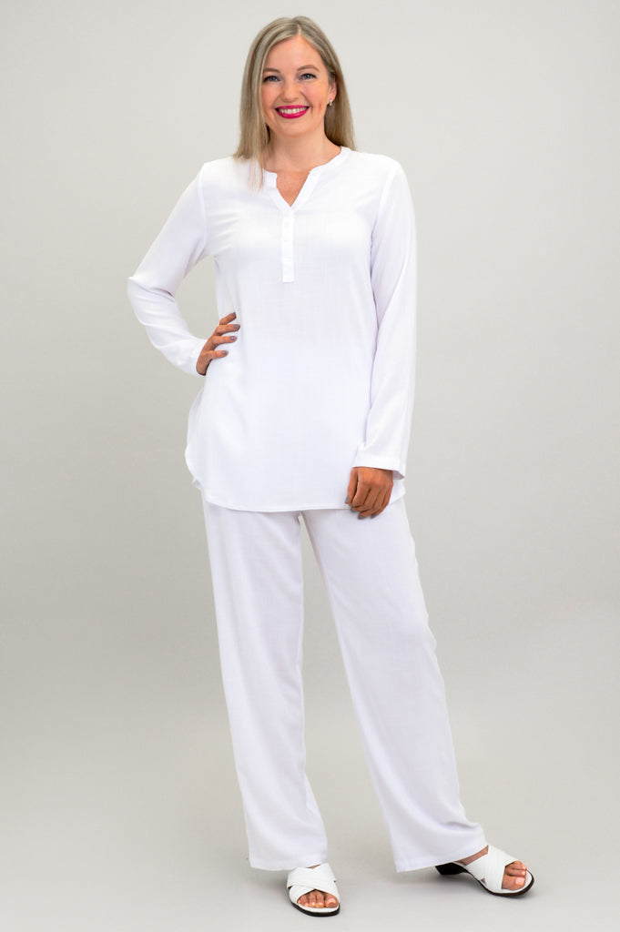 Tara Long Sleeve, Snow White, Linen Bamboo - Final Sale