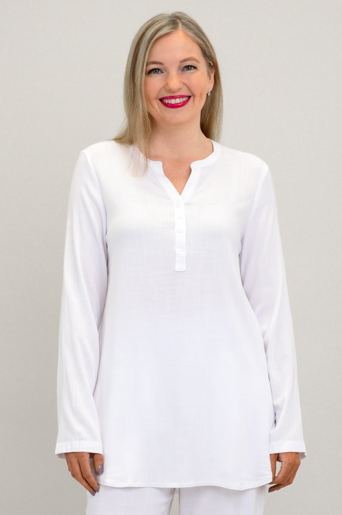 Tara Long Sleeve, Snow White, Linen Bamboo - Final Sale