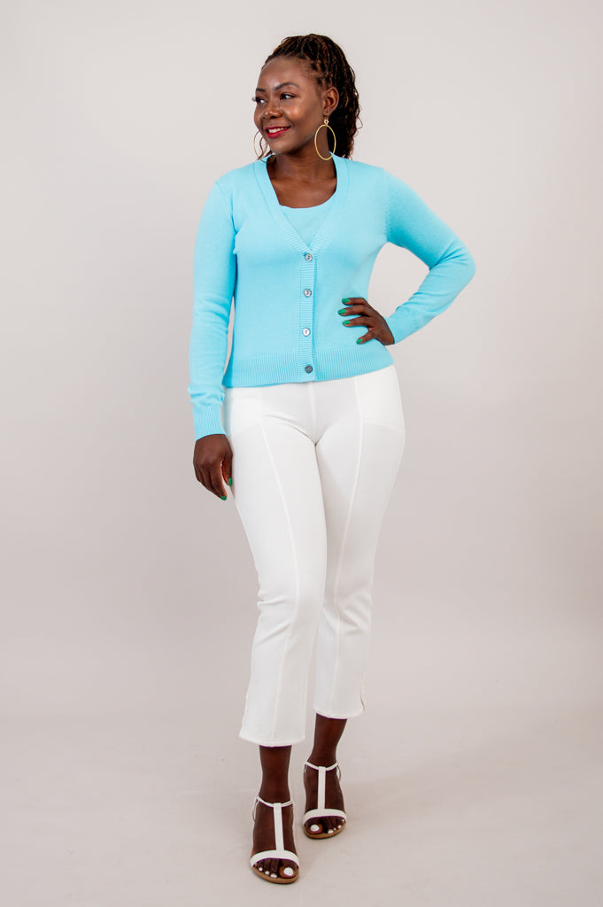 Tellie Cardigan, Turquoise, Cotton – LTD CAD Retail Blue Sky