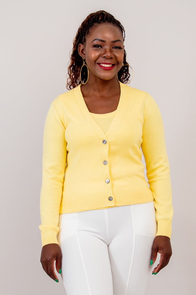 Tellie Cardigan, Yellow, Cotton - Main Image
