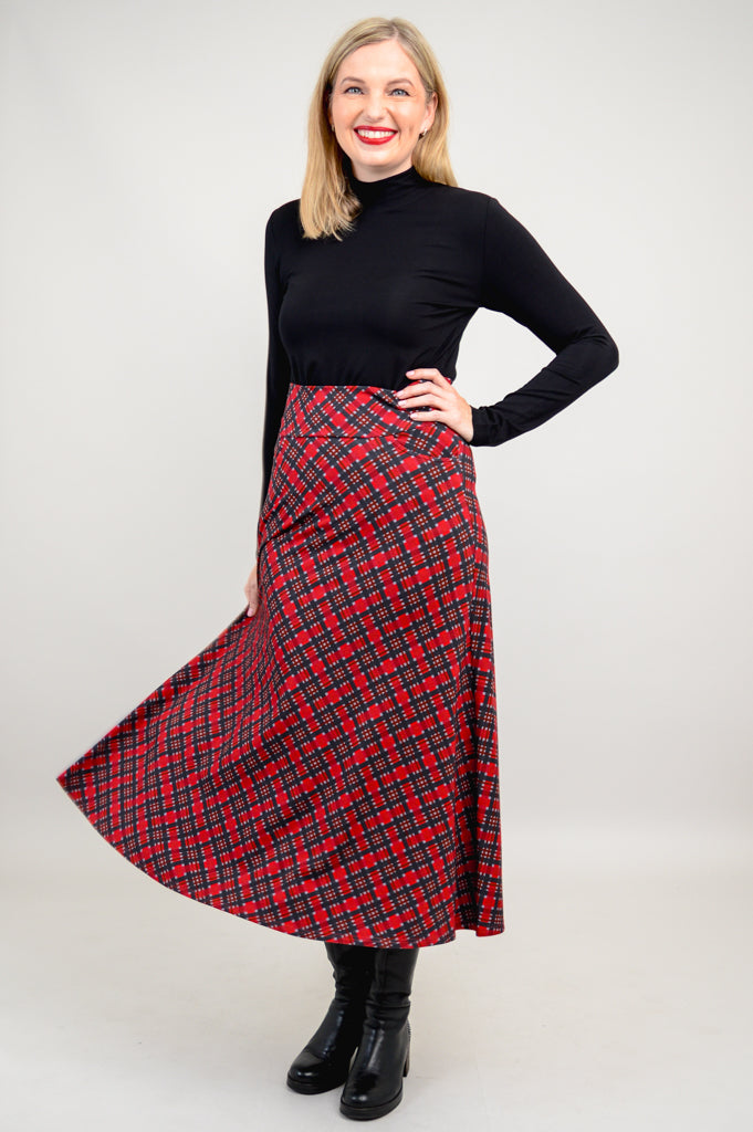 Gillian Skirt, Cherry Plaid, Bamboo