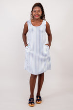 Velma Dress, Indigo Stripe, Linen Bamboo
