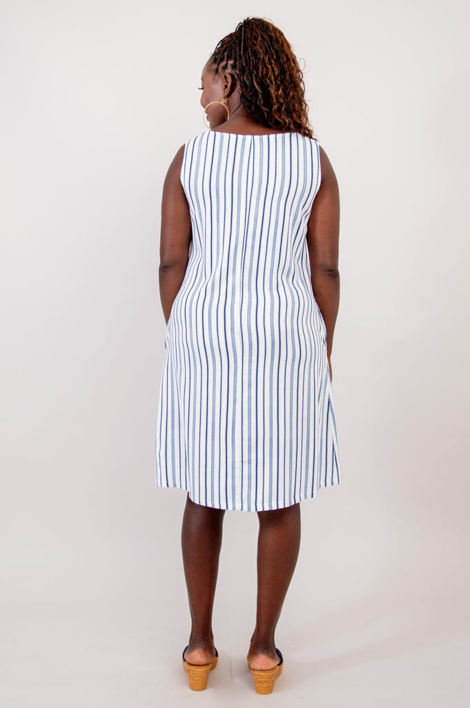 Velma Dress, Indigo Stripe, Linen Bamboo