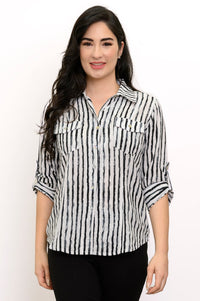 Wendy Blouse, BW Stripe