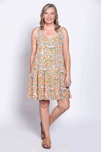 Woman modeling Kaya dress, front view with relaxed posture