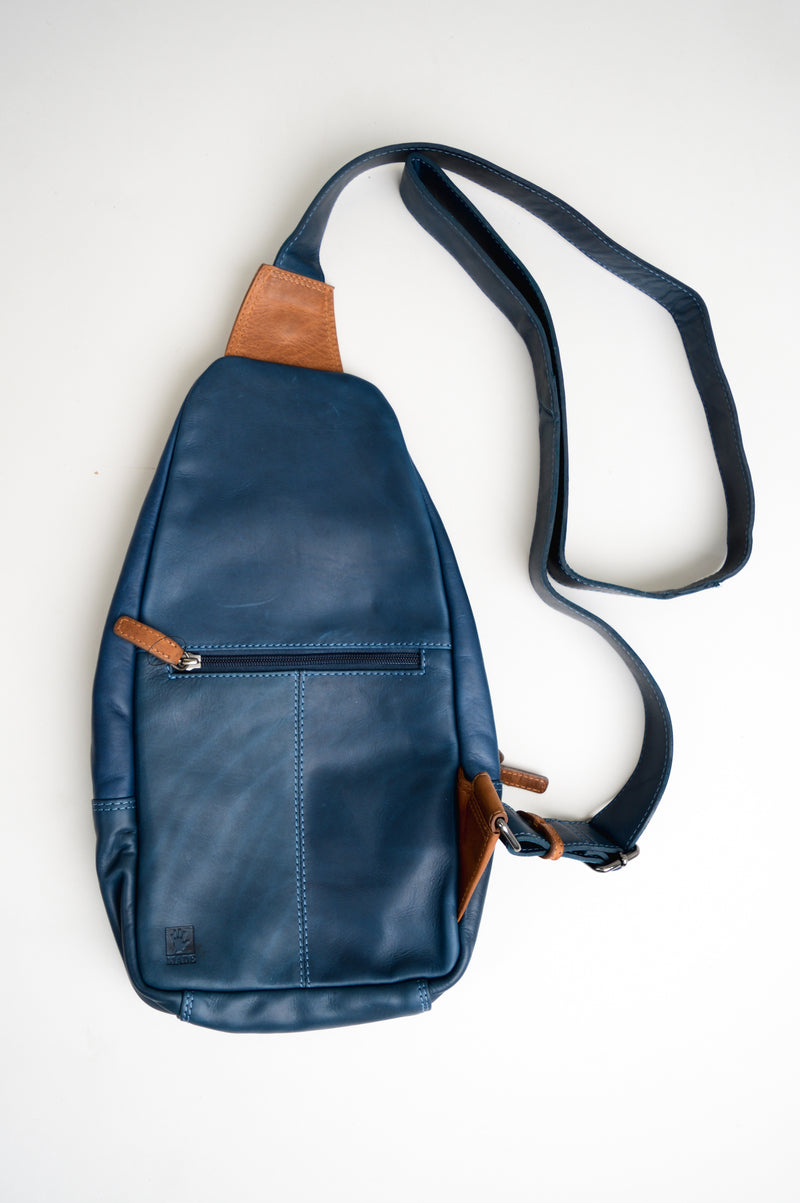 Adrian Klis 1854 Sling Bag, Blue/Tan, Buffalo Leather