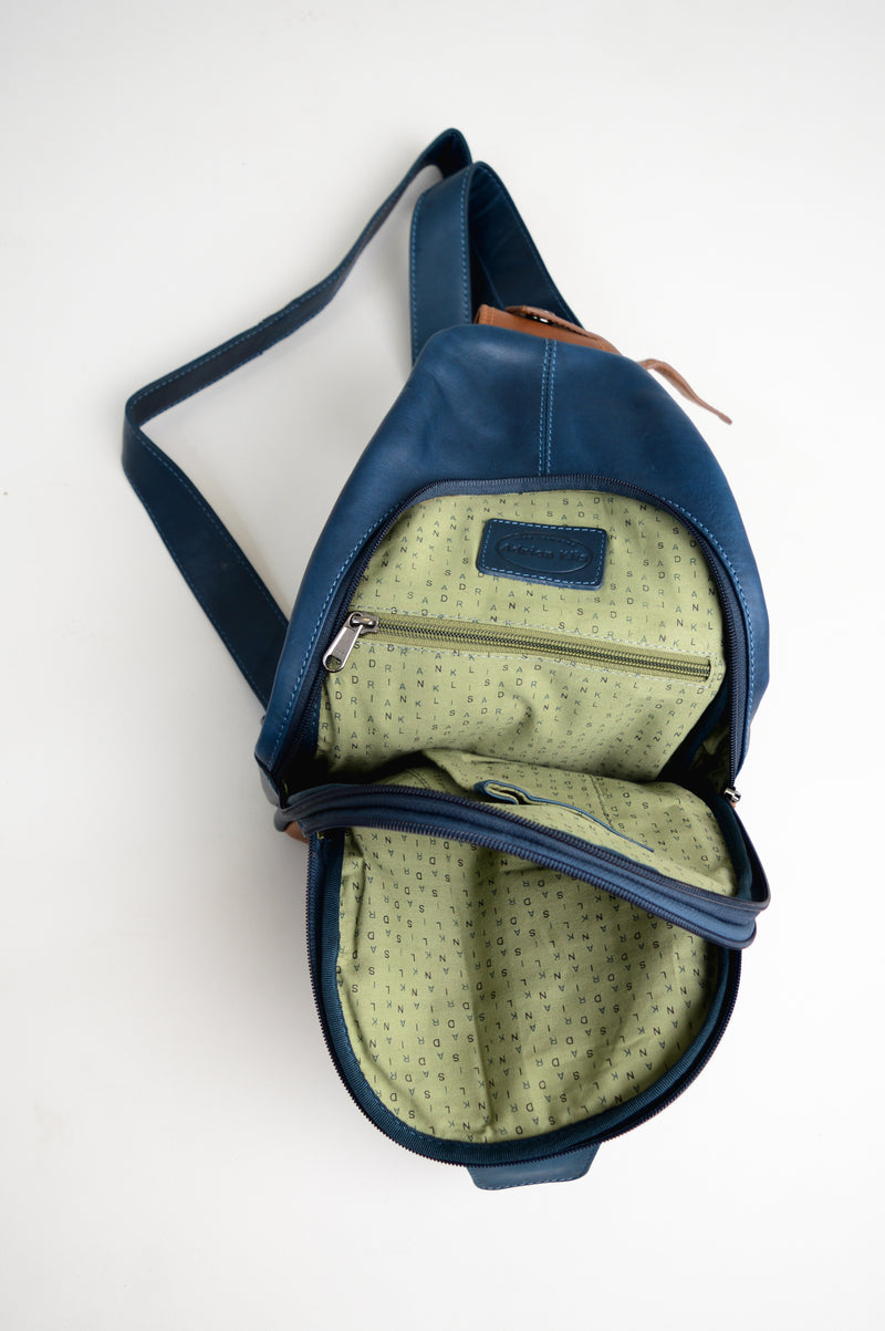 Adrian Klis 1854 Sling Bag, Blue/Tan, Buffalo Leather