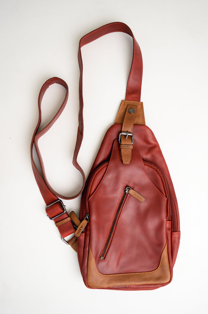 Adrian Klis 1854 Sling Bag, Red/Tan, Buffalo Leather