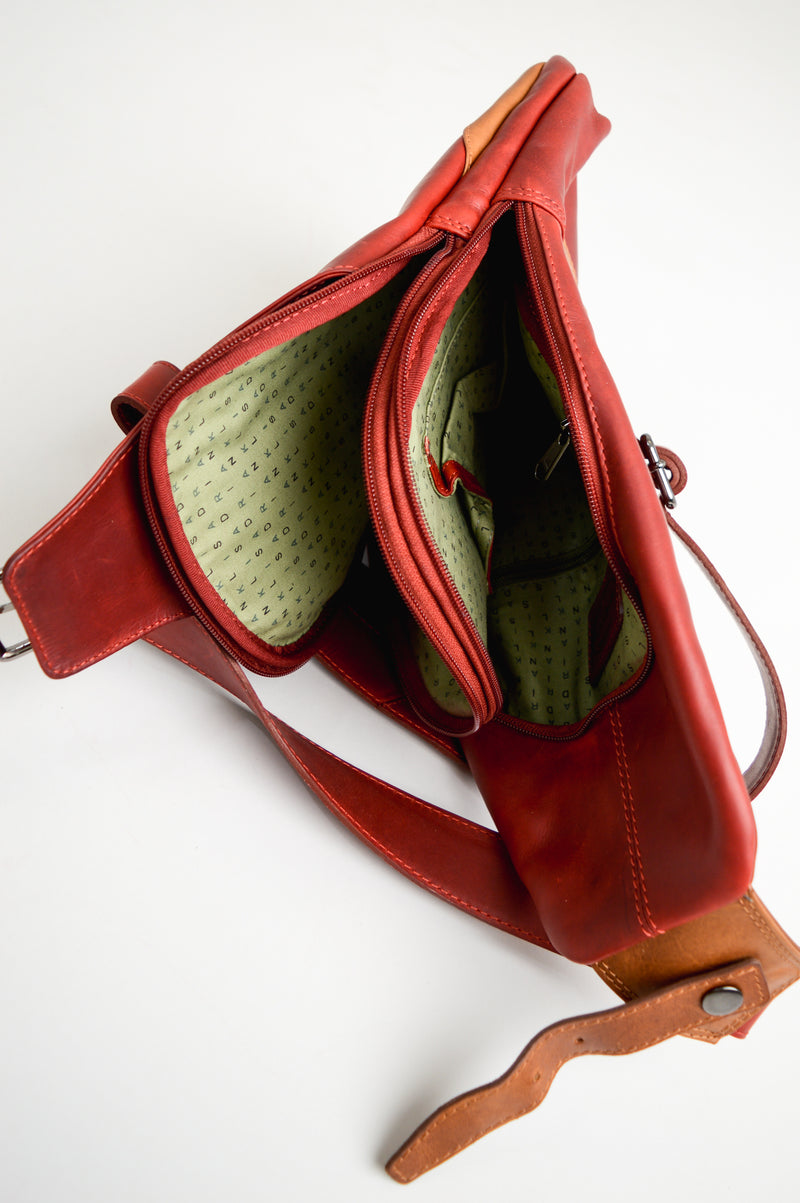 Adrian Klis 1854 Sling Bag, Red/Tan, Buffalo Leather