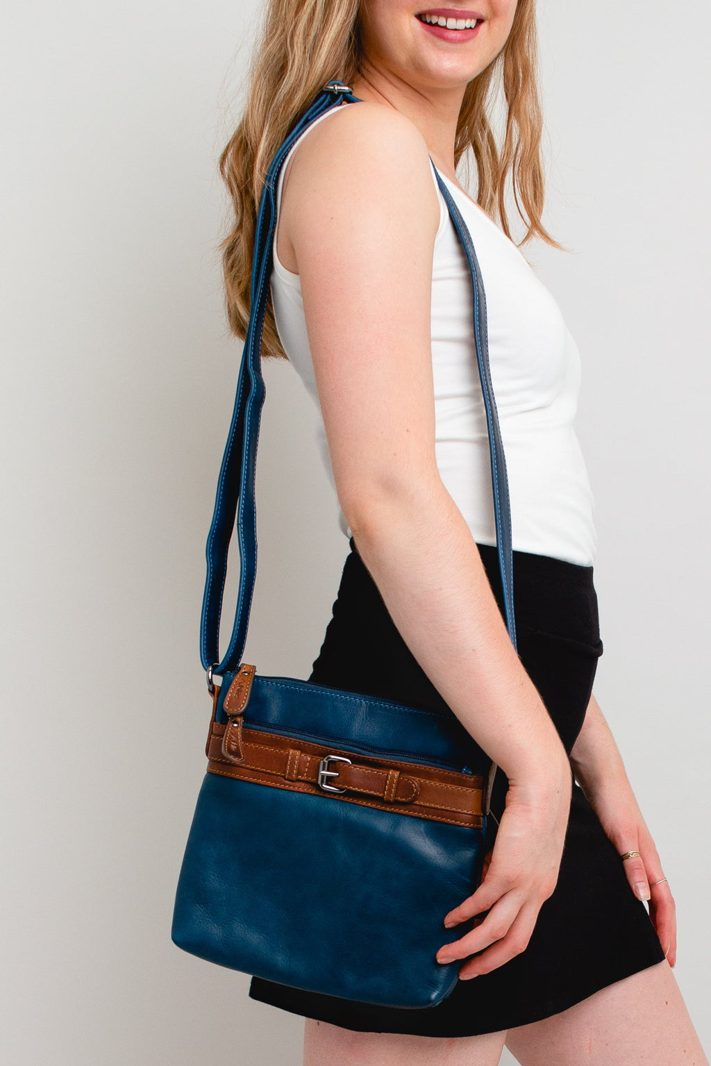 Adrian Klis 1740 Purse Blue Tan Leather Blue Sky Clothing Co Ltd