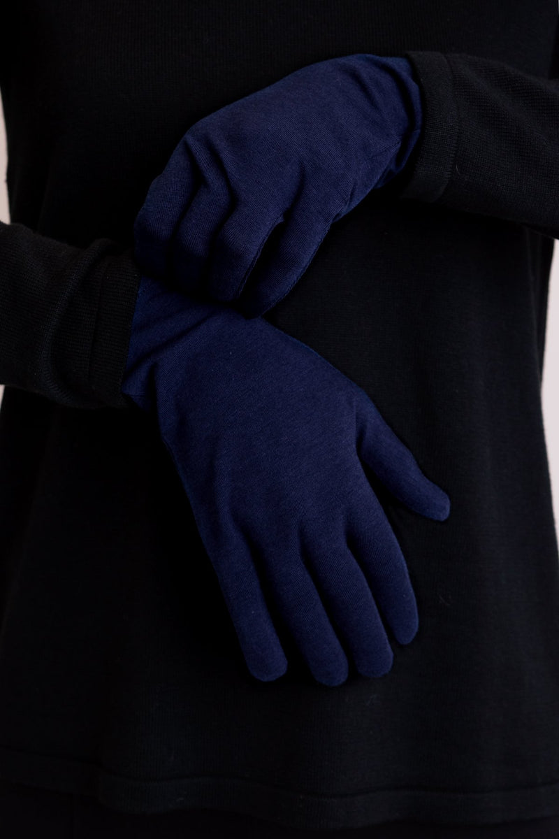 Indigo blue natural bamboo fiber women's gloves.
