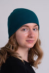 Women's teal blue toque bamboo cotton beanie hat.