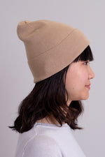 Women's cream beige toque bamboo cotton beanie hat.