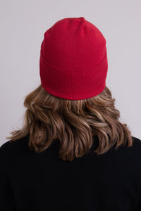 Women's red toque bamboo cotton beanie hat.