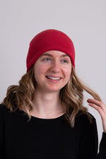 Women's red toque bamboo cotton beanie hat.