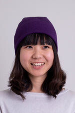 Women's purple toque bamboo cotton beanie hat.