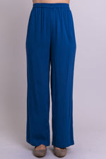 Women's sapphire blue, long summer light bamboo linen pant with pockets.
